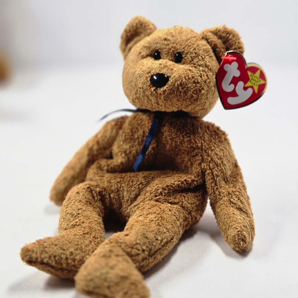 Ty Beanie Baby Fuzz the Bear Brown Shaggy Plush 1999 4237 With Tags